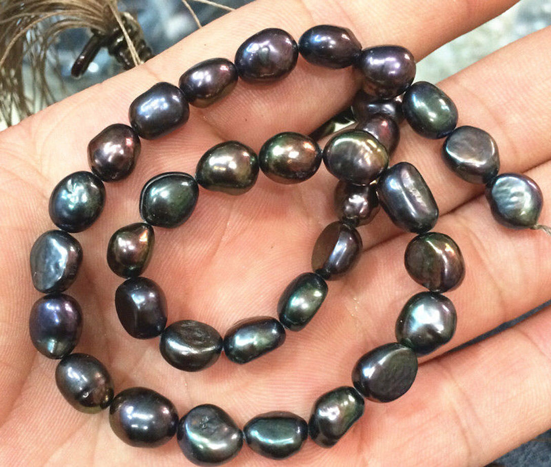 Natural 8-9mm Tahitian Black Pearl Baroque Loose Beads 14"