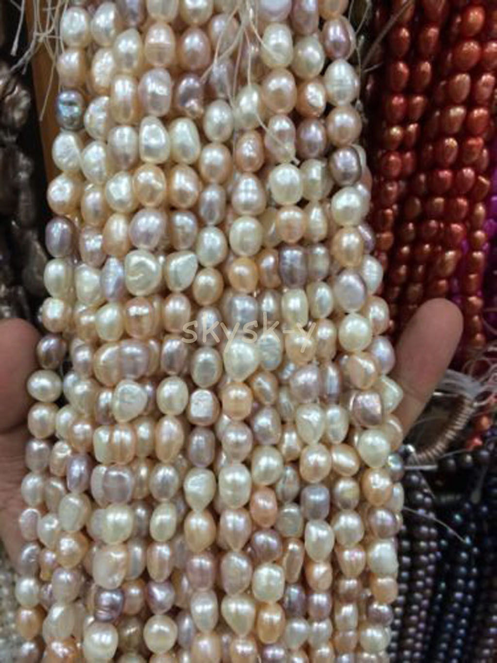 Natural 8-9mm White Pink Purple Baroque Real Cultured Pearls Loose Beads 14" Aa