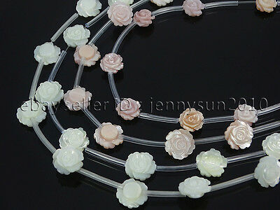 Natural Pink White Mother Of Pearl Mop Shell Rose Flower Carved Spacer Beads