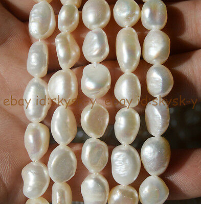 Natural 9-10mm Baroque White Freshwater Real Pearl Gems Loose Beads 14" Strand