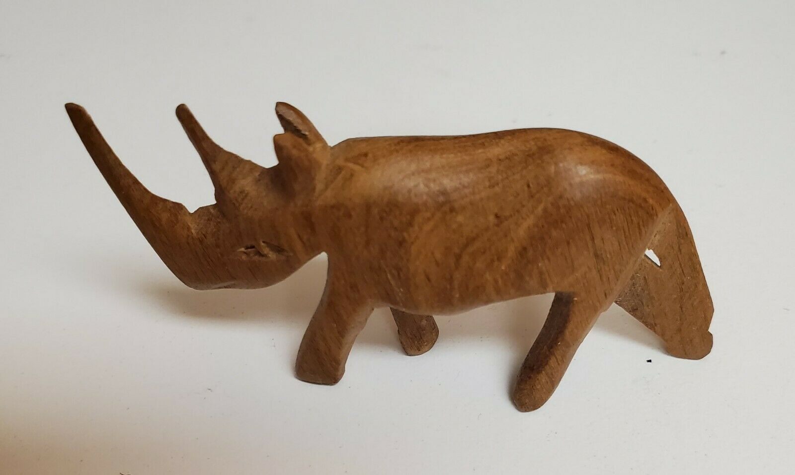 Hand Carved Wood Rhino Sculpture  2 3/4" - 1 1/4" Ships Free