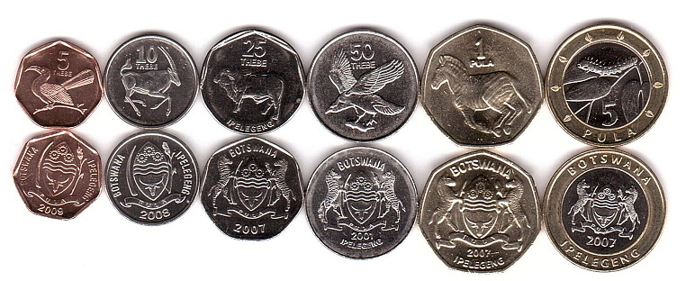 Botswana - Set 6 Coins 5 10 25 50 Thebe 1 5 Pula 2001 - 2009 Unc Lemberg-zp