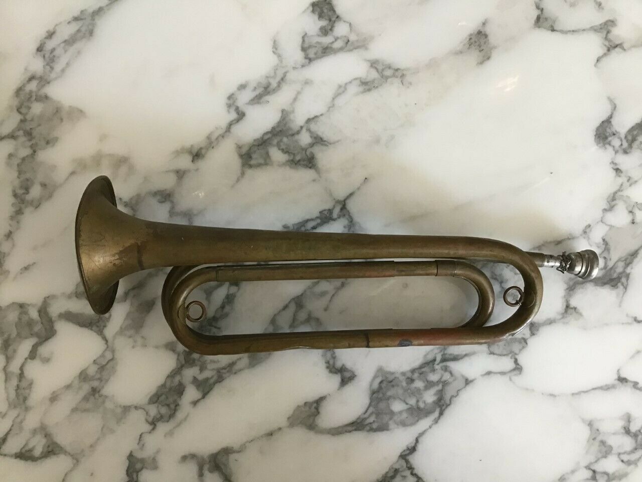 Vintage Brass Bugle With Mouthpiece