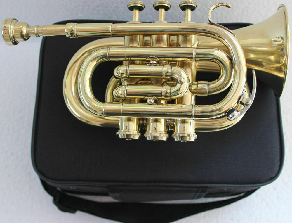 Brass Bugle Instrument Pocket Trumpet With 3 Valve With Mouth Piece Flugel Horn