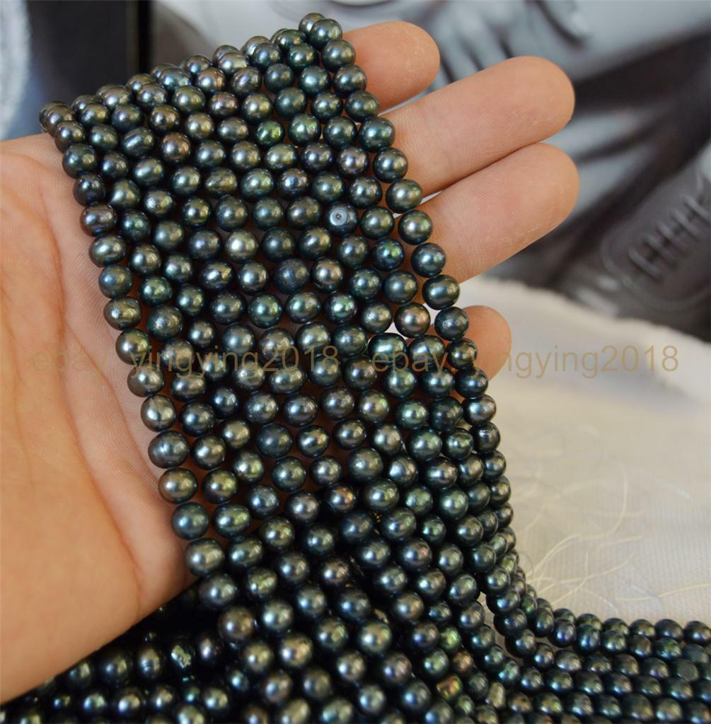 Genuine Natural 6-7mm Akoya Black Real Pearl Gems Loose Beads 14.5" Strand