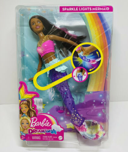 Mattel Barbie Dreamtopia Sparkle Lights Mermaid Doll Brunette New