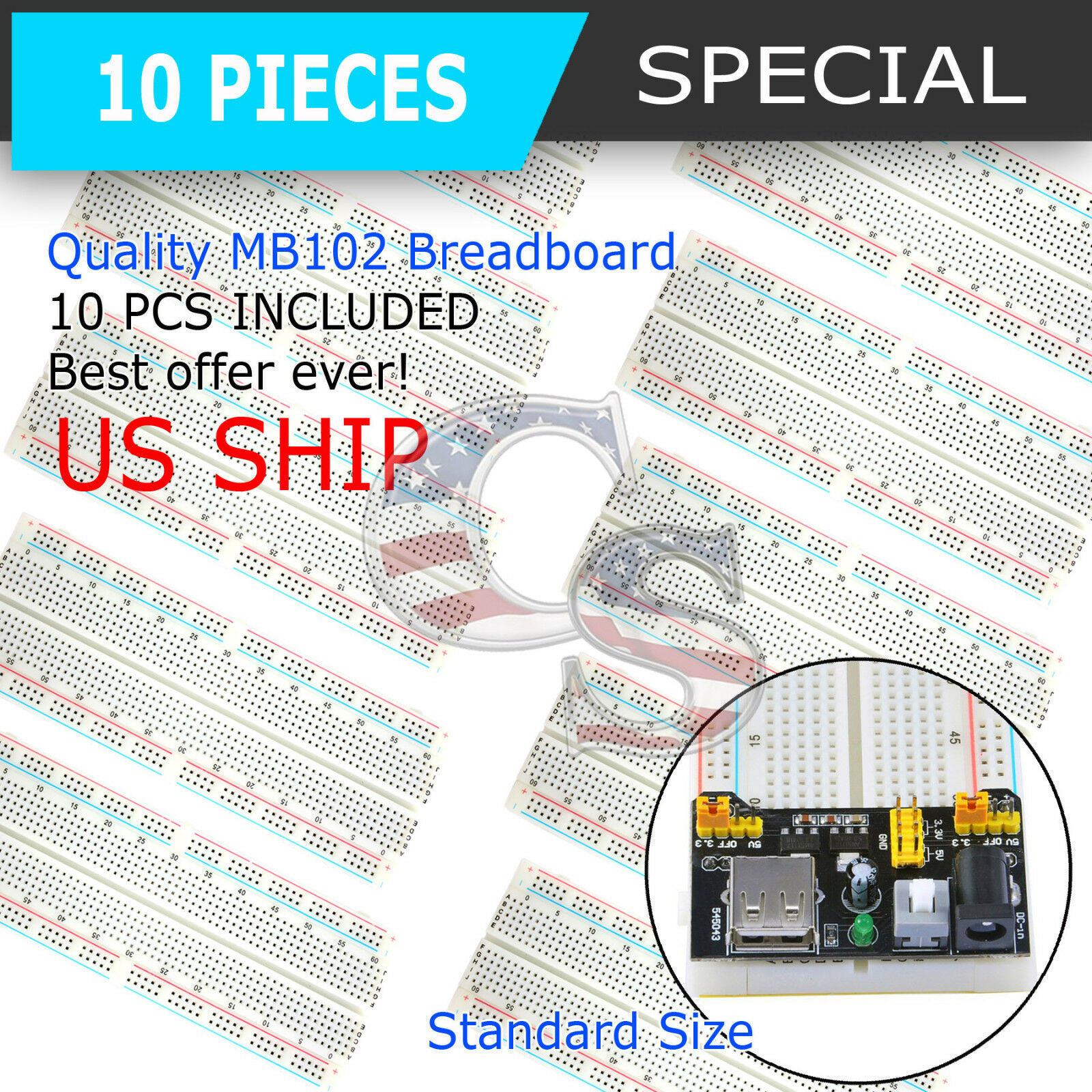 10x Mb-102 830 Point Prototype Pcb Breadboard For Arduino