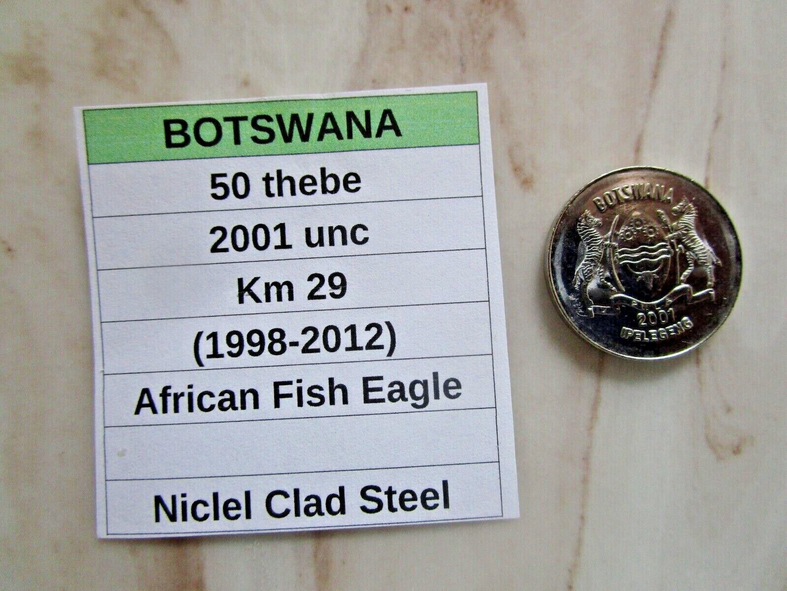 Botswana, 50 Thebe, 2001 Unc, Km 29 (1998-2012), African Fish Eagle
