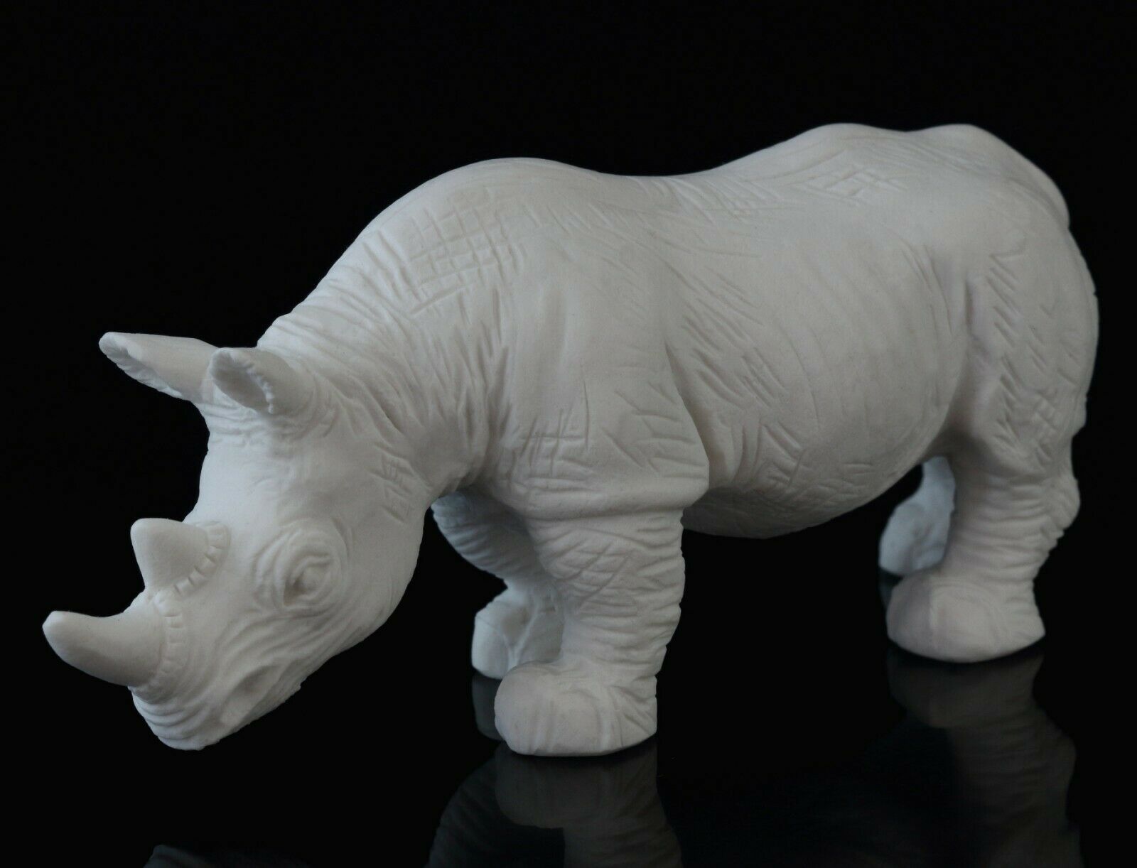 Rhinoceros Marble Sculpture White Stone Rhino Figurine Wild Animal Statue 4"