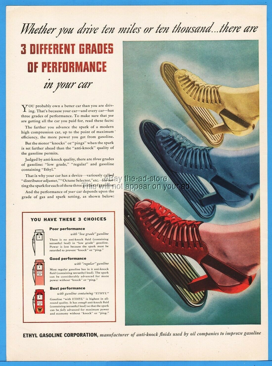 1938 Ethyl Gasoline Best Performance Women's Shoe Fashion Garage Shop Decor Ad