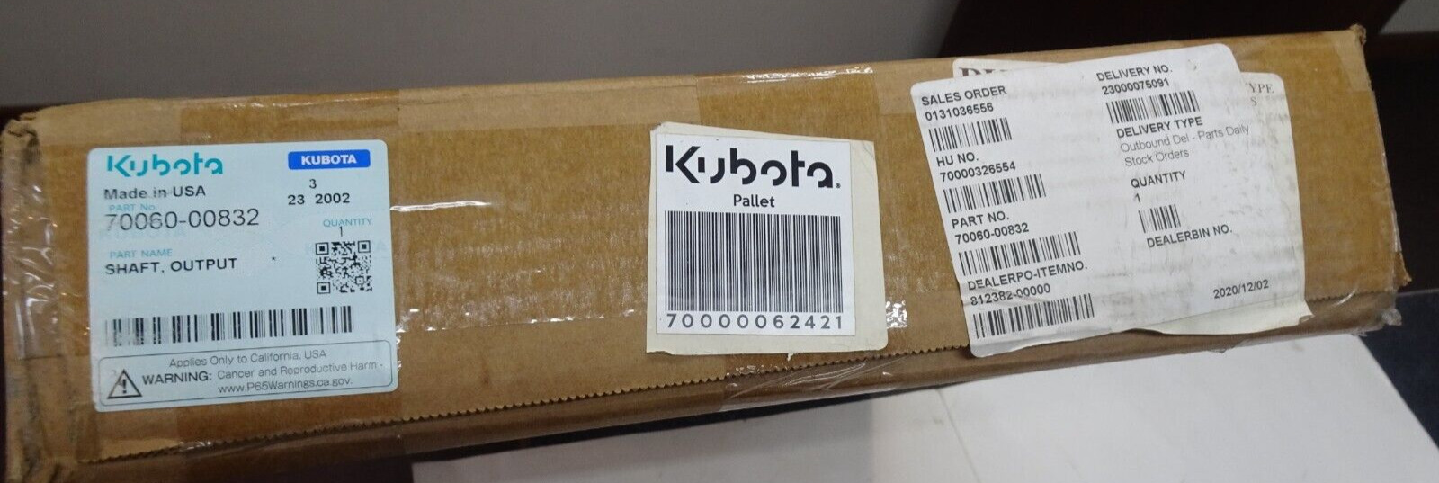 Kubota Output Shaft Factory Mint -#70060-00832 New