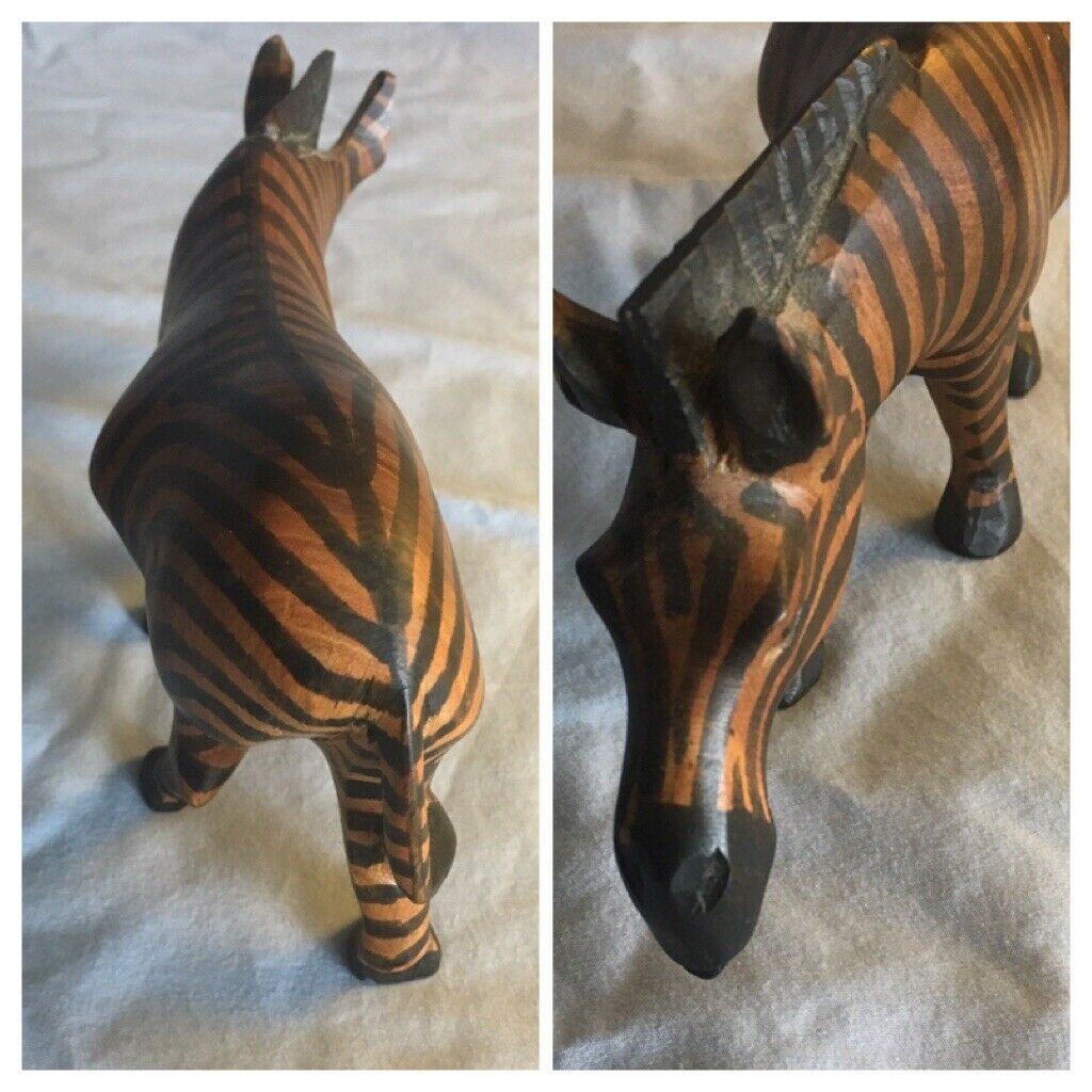 Antique Hand Carved By A South African Artisan, Zebra, Indigenous African Wood