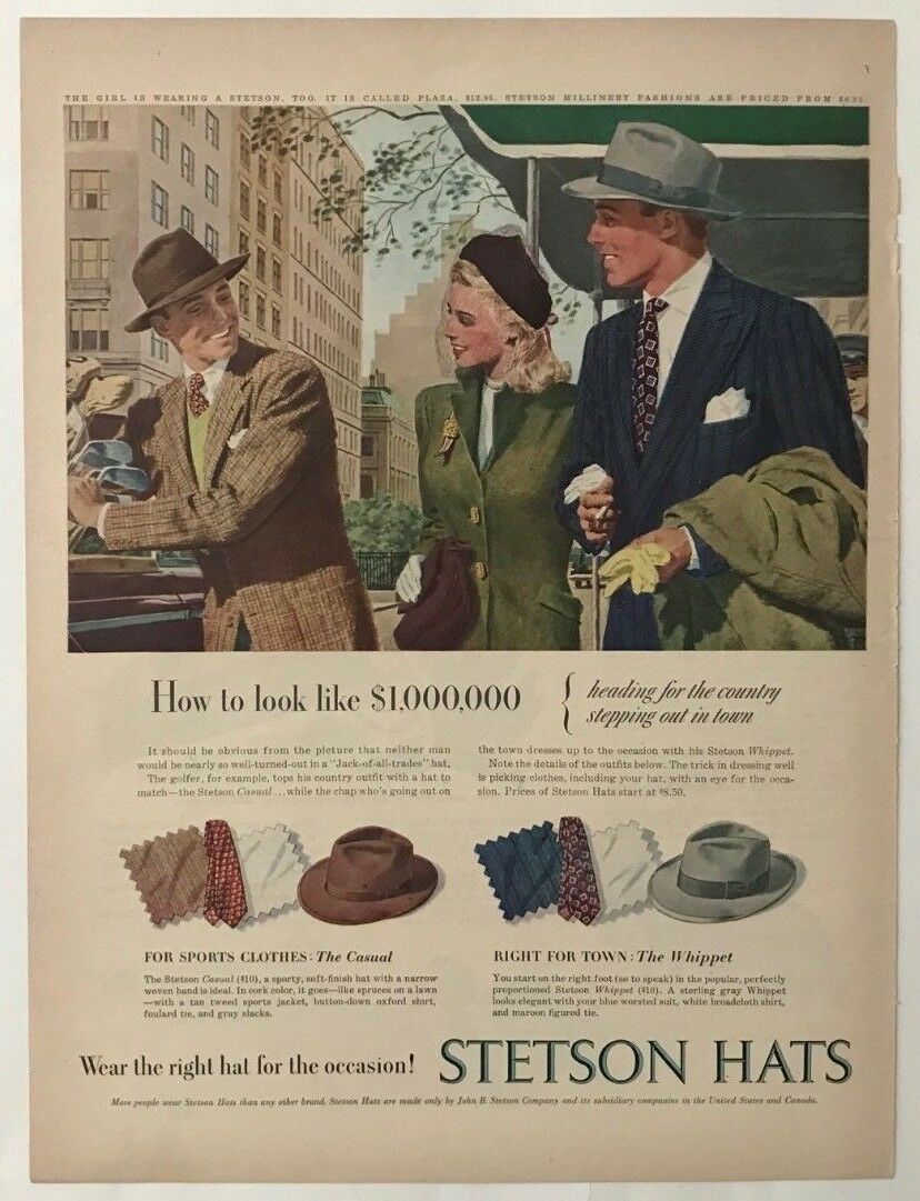 Vintage Original 1947 Stetson Hats Print Ad Advertisement