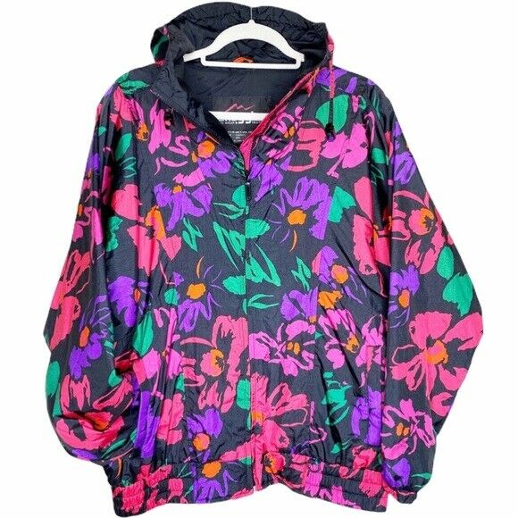 Vtg Snuggler Ski Wear Seattle Floral Zip Up Jacket Womens L Y2k 90's Soft Shell