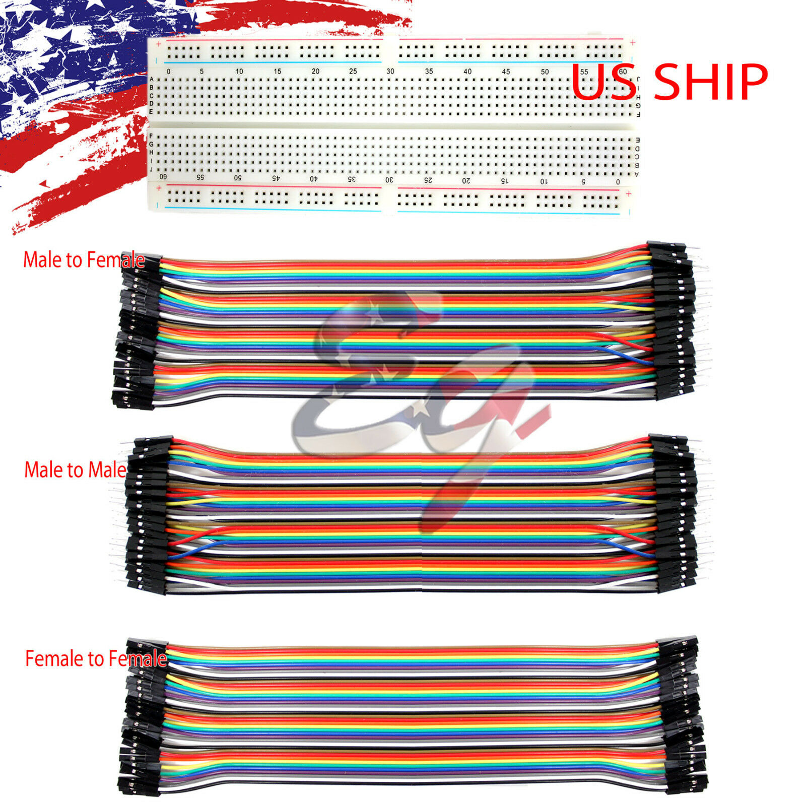 830 Tie Points Solderless Pcb Breadboard Mb102 + 3 Dupont Jumper Cable Arduino