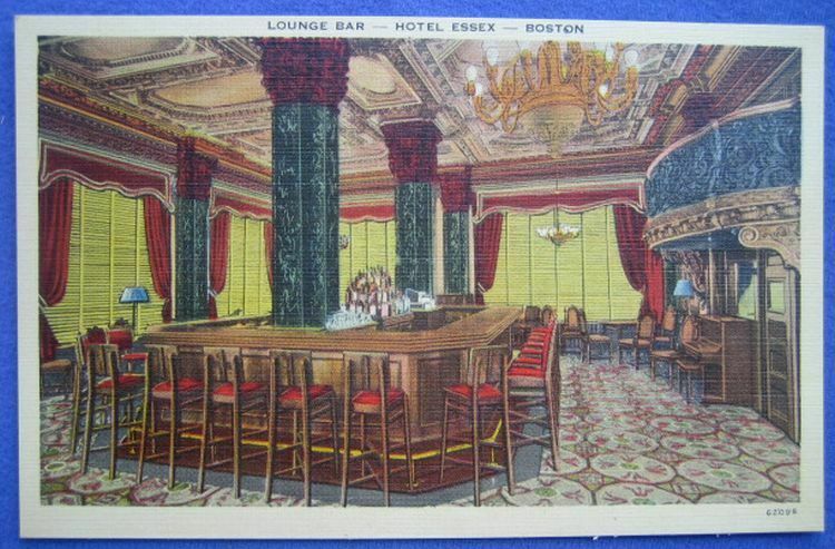 Lounge Bar Interior Hotel Essex Boston Massachusetts Postcard Ma Motel